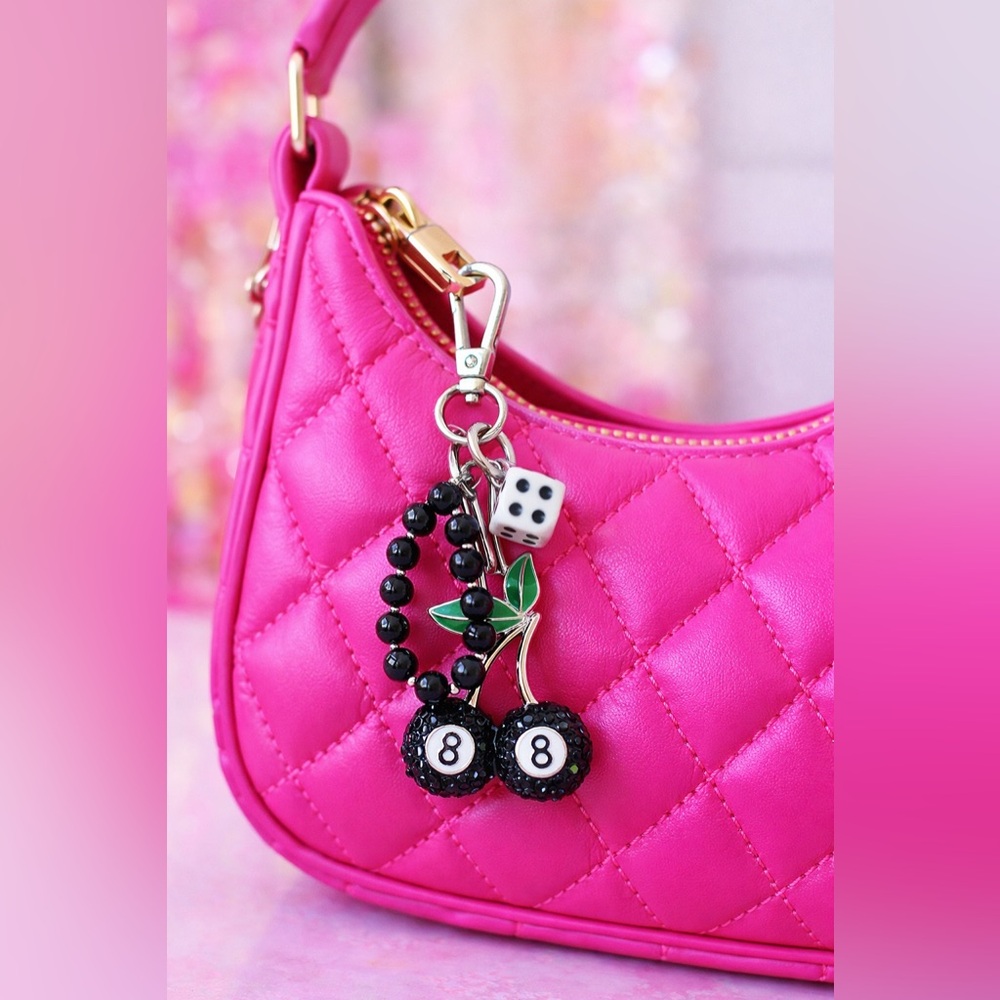 Urban Outfitters 8 Ball Cherry Bag Charm 🍒 Keychain Purse Accessory - Picture 2 of 4